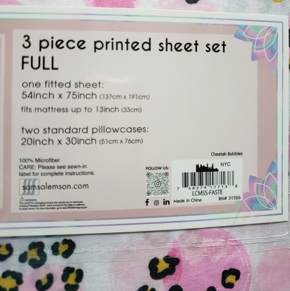 🆕️NWT LULU & COCO 3 piece FULL size Pink Cheetah Bubbles printed Bed Sheet Set - Picture 4 of 7
